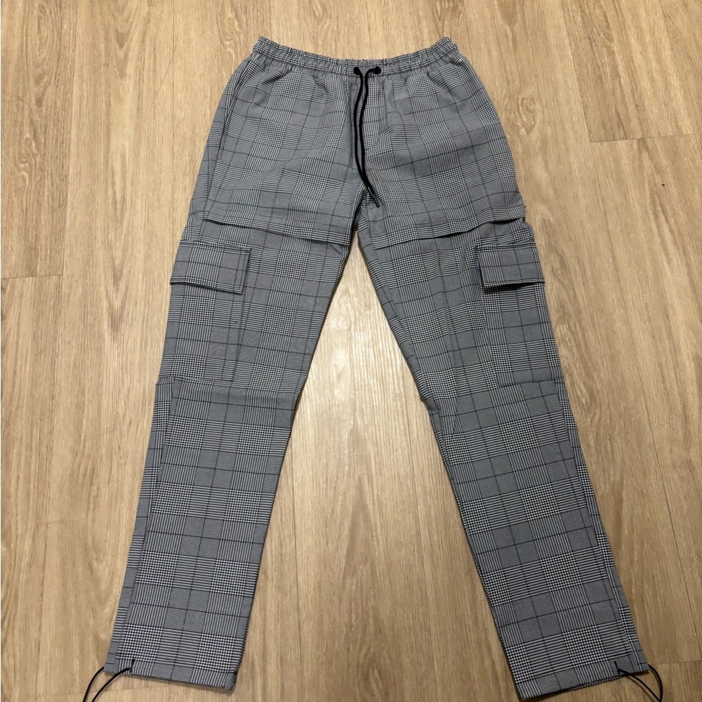 Grey and black cargo pants